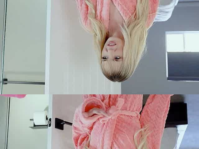 Amateur blonde teen sucks cock in POV in bathroom