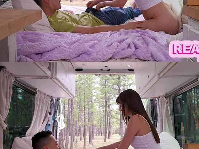 Kinky Brunette hair Playgirl Lana Smalls Takes a ride on Stepbros Jock in Camper Van