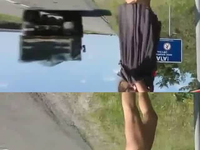 Russian MILF Flashes on the Road