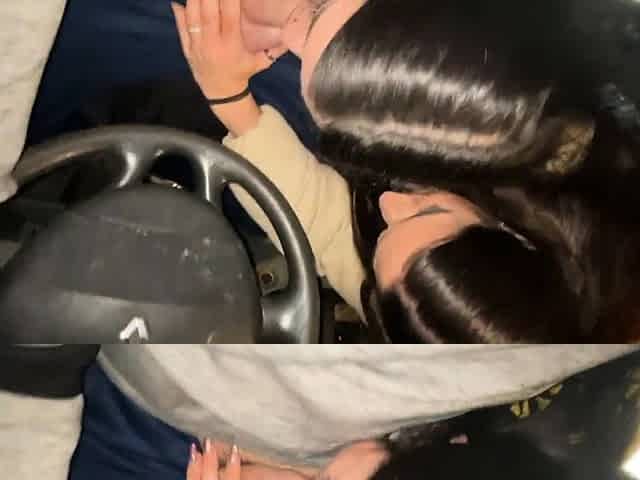 Double blowjob while driving a van