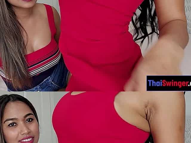Big boos lesbian Thai MILF girlfriends please each other at home