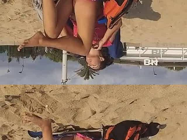 Flashing Hairy Pussy by Taking Off Panties at the Beach Sunset