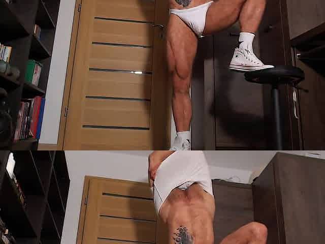 Athletic Hirsute Bull In Sneakers And Jockstrap Gets A Large, Loud Climax