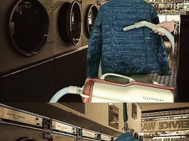 Vacuuming Girlfriend's Emoi Blue Down Jacket with Vintage Electrolux