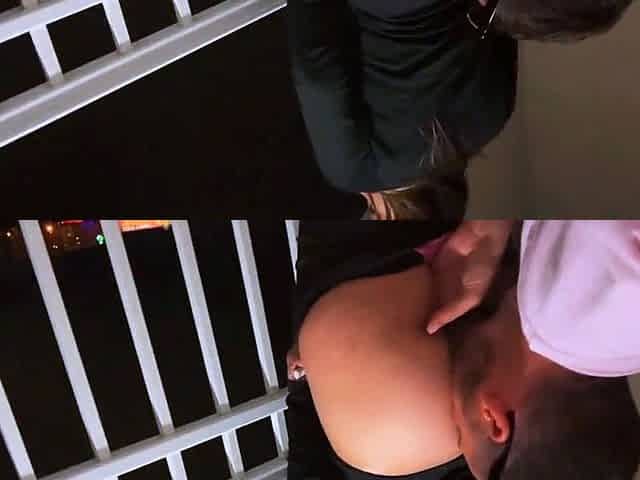 Public Beach Balcony Sex with a Big-Ass Brunette