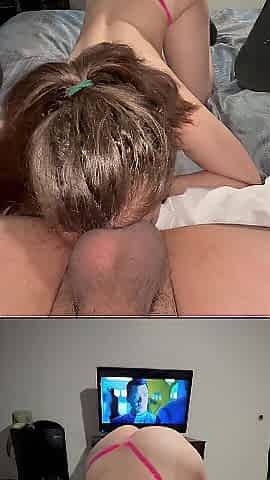 White gal eats butt