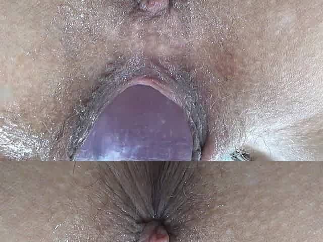 Extreme Close-up of Wet Hairy Vagina with Dildo