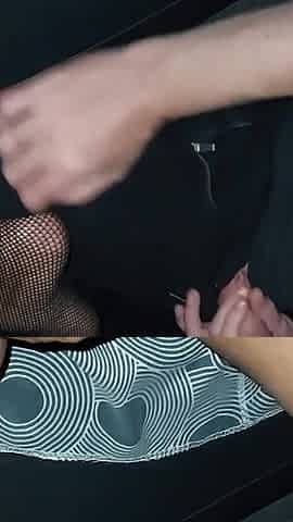 Horny Wife in Nylons Gives Handjob and Footjob to Stranger in the Car