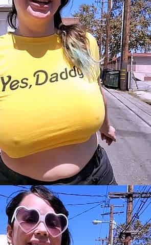 Busty curly brunette with big boobs fucks on couch