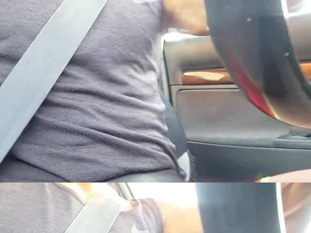 Hot exhibitionist jerks off in car in a risky way with people passing by