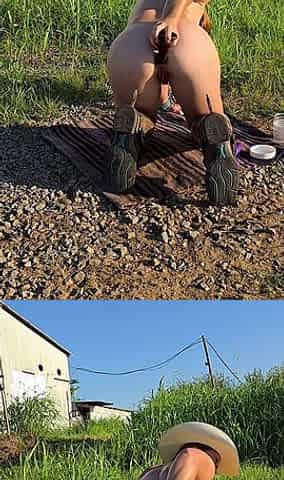 Big Ass Redhead Fucks BBC Dildo in Ass and Pussy Squirting Hard