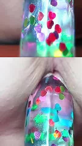 I CHOKED AND RODE MY LARGE GLITTER SEXTOY IN MY HOTEL ROOM