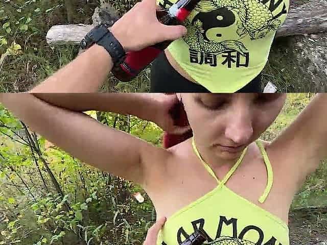 This chab caught a youthful bitch drinking drinks and decided to castigate her severely.