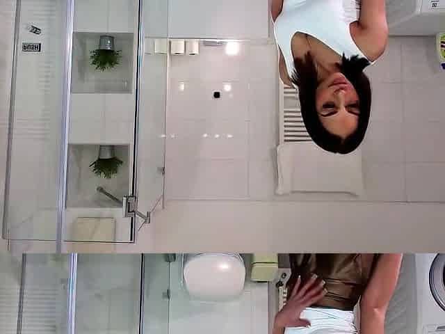 Over knee socks wearing sexy and excited brunette hair whore in a flying short petticoat show her butt