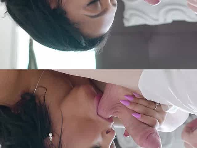 Sam Shock's big dick makes the fat black bride Ashlyn Peaks moan with pleasure.