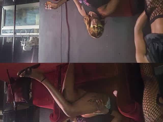 Shiny Fishnet Ass Twerking Whilst Her Ally Sips Gulp - Black Lesbos