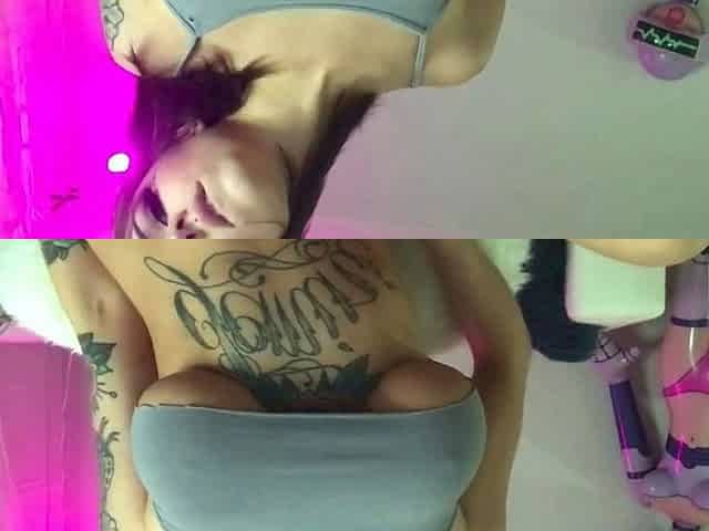 Busty curly brunette with big boobs fucks on couch