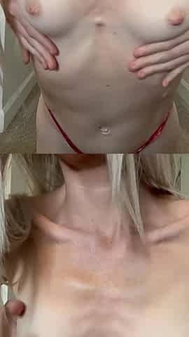 Skinny Fit Blonde Striptease From Red Thong to Nude