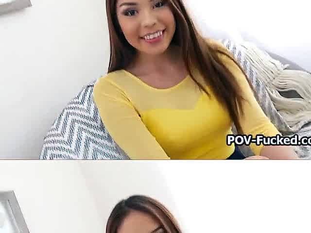 POV riding fresh Asian pussy after interview