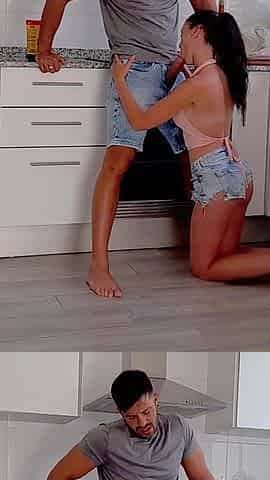 Wifebucket Amateurs - Her Tight Shorts Made Me Fuck Her on the Kitchen Floor