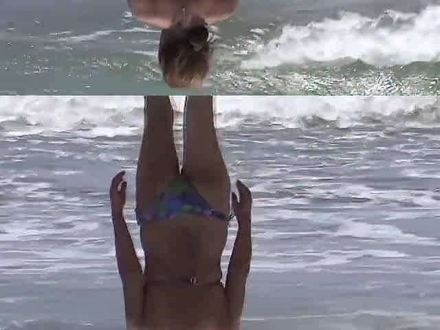 My wife enjoys the beach with her ally's son, this babe shows off, masturbates, screws, cum on shaggy puss