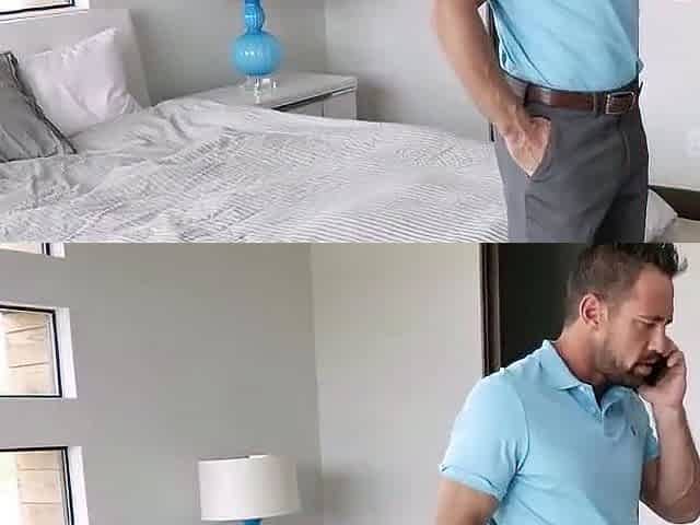 Busty girl gives him a deep blowjob