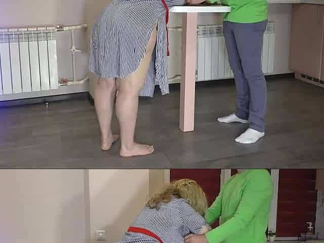 Older lady with large curves and narrow waist has a bit of booty and sucks dong