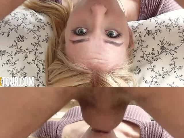 18yo Blond Amateur Gal Gets Upside Down Mouth Screwed By Monster BWC