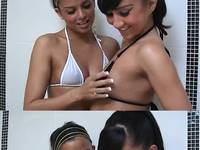 Playful Teens Sasha and Lacey Foam Each Other and Tease Their Pussies in the Shower