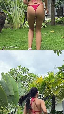 Morning Fitness in Hot Bikini, Sweating, Swimming