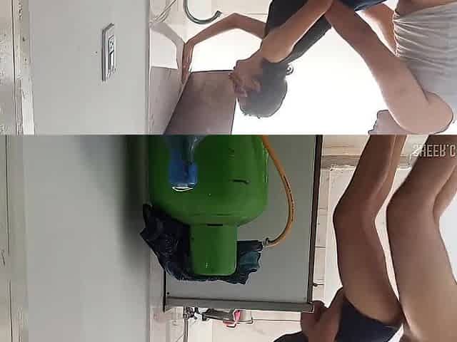 Cleaning angel prepares a alluring coffee in the morning whilst her vagina is dilated by her boss's knob