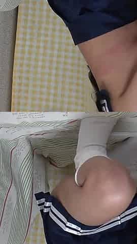 Girls Only Apartment in Japan Big Boobs Legs Thong Panties in Apron-style Mini Student Uniform Observed From Under the Desk