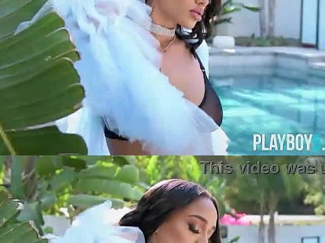 Curvy ebony gal mother I'd like to fuck model Julie Kay solo outdoor near a pool