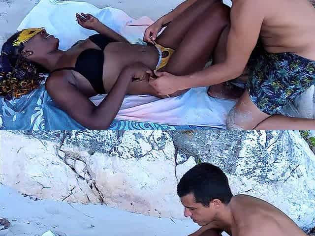 Wild sex on the beach for this kinky black