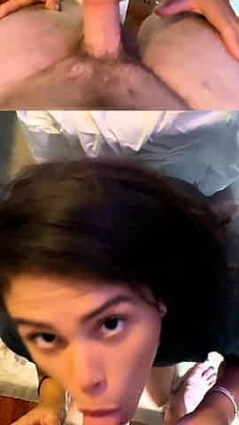 Hot POV homemade blowjob with brunette girlfriend