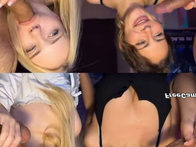 Two Slutty Babes Sucking Cock Side by Side