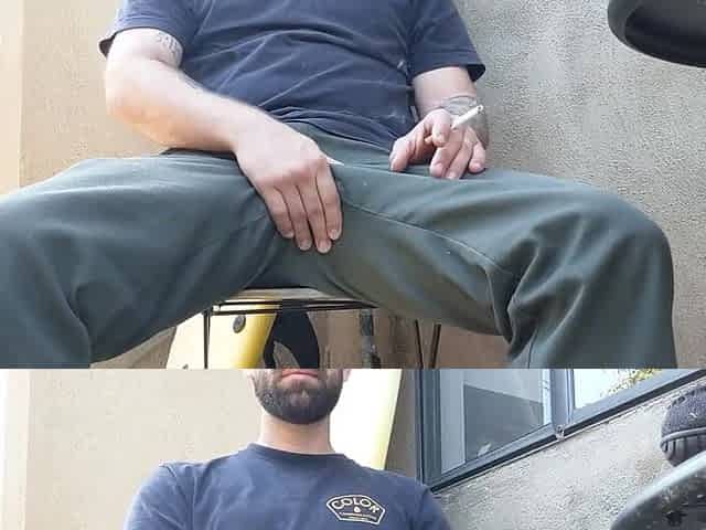 Thick weenie guy smokes and bangs Fleshlight outdoors massive spunk flow