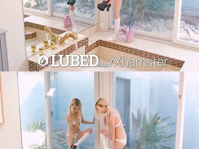LUBED Blond Piper Perri gets her throat and vagina stuffed