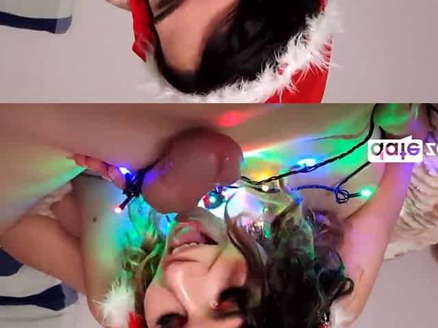 Datezone.com - Amateur teen in a Santa hat bangs on Christmas Day