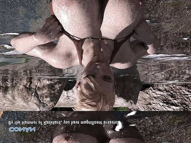 Conan Fucks Mary Senseless by the Waterfall, Floods Her Tight Pussy with Hot Cum!