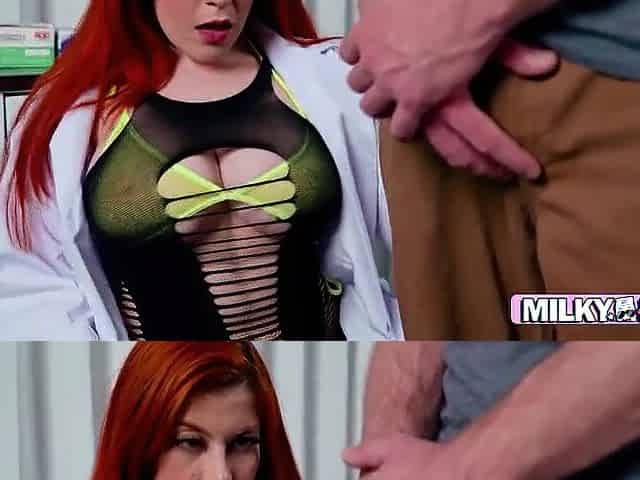 'Bang my twat and your acne will vanish.' Redhead doctor bangs her patient's large ramrod.