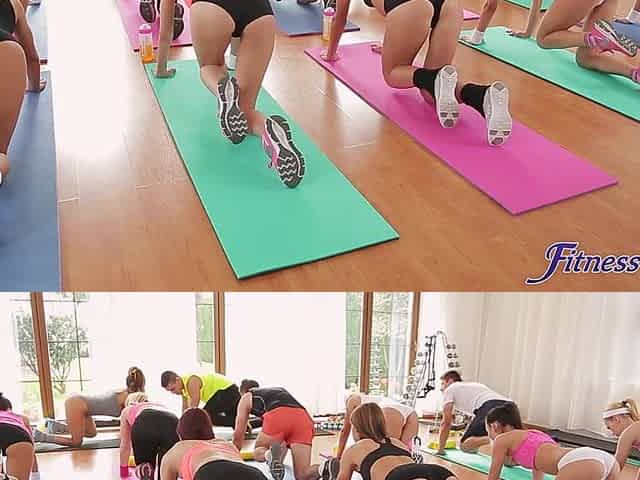 Quickie fucking in the gym after a hot yoga session with hotties