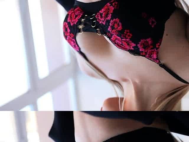 Horny busty blonde babe with big boobs