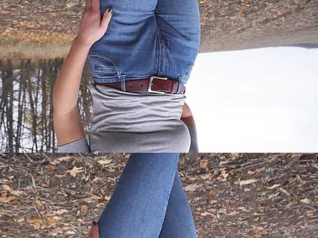 MILF Teasing Her Big Cameltoe in Blue Jeans Outdoors