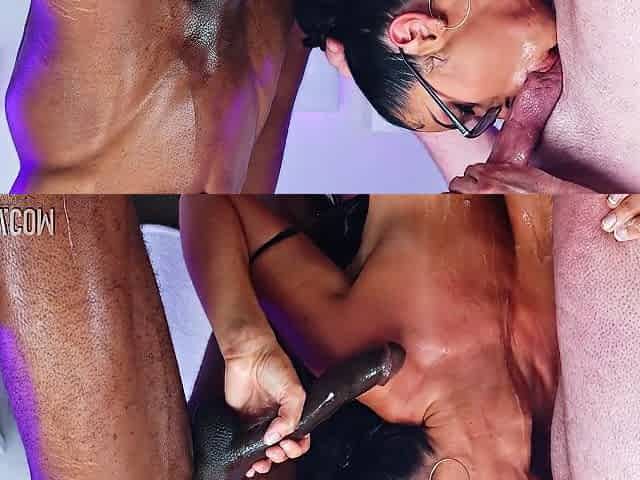 Queenie Sateen Double Blowjob Featuring Hollywood Cash