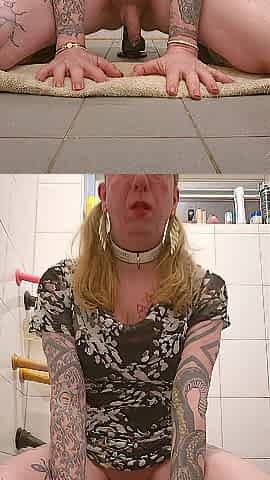 Transgender woman riding sextoy