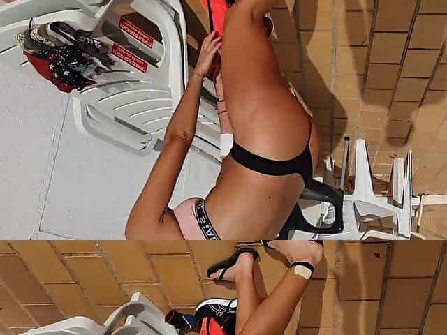 Hawt hotty undressing in a public pool
