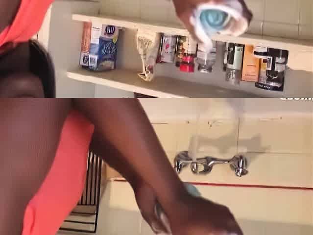 Billy visits sexy ebony Ana Foxx while she is washing the