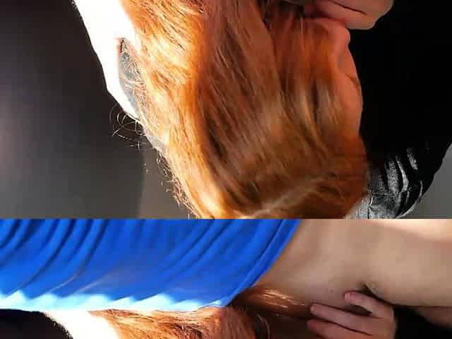Amateur redhead handjob and a blowjob with a facial