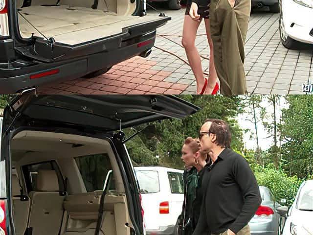Slutty girl gets neiled in mini skirt and sexy panties in the back of car